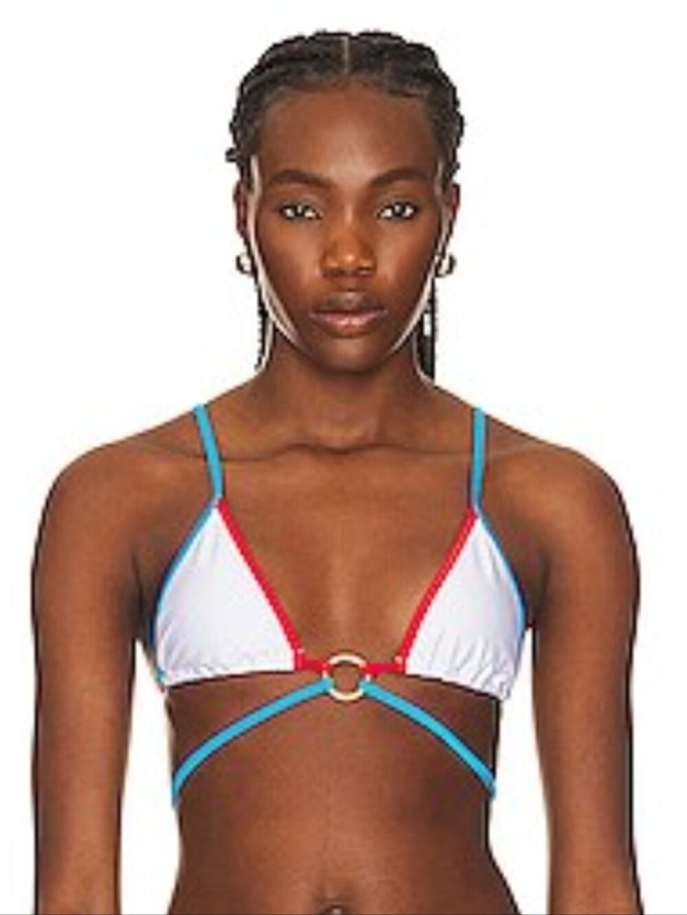 Beach Bunny White Tri Top with Red Blue Trim